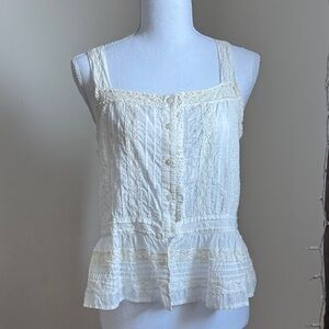 Allsaints Elegant Lace Trimmed Off White Top Medium